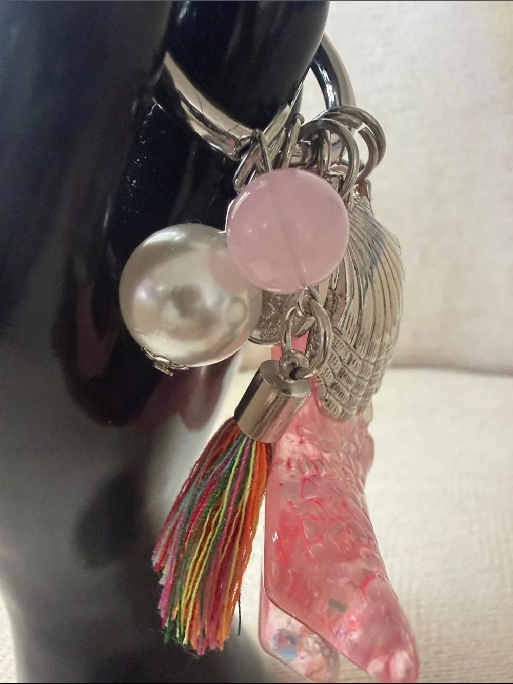 Pink Iridescent Starfish bag charm with Shell Charms